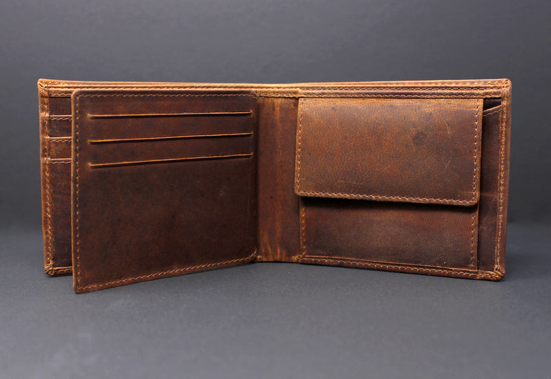 RFID Distressed Full-Grain Leather Bi-Fold Wallet