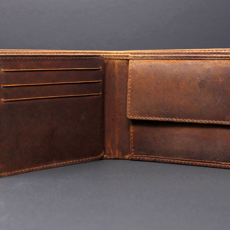 RFID Distressed Full-Grain Leather Bi-Fold Wallet