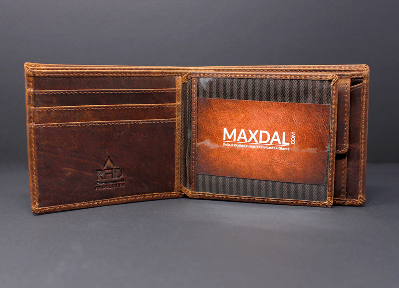 RFID Distressed Full-Grain Leather Bi-Fold Wallet