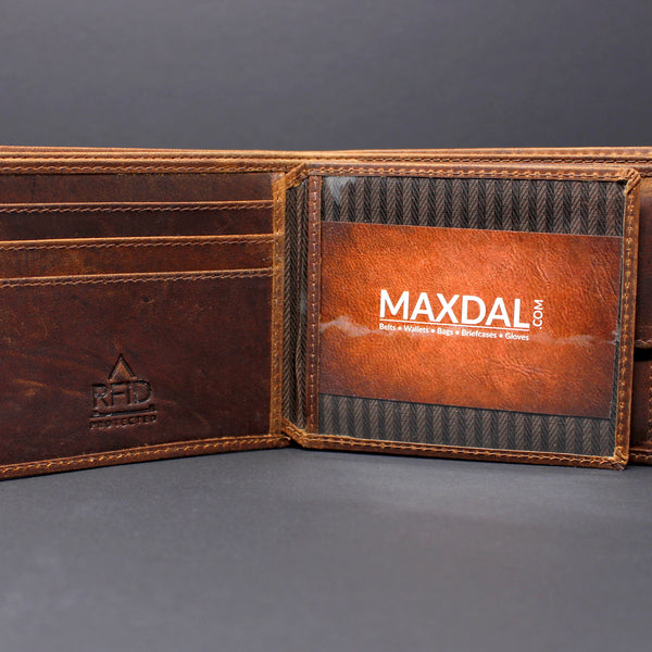 RFID Distressed Full-Grain Leather Bi-Fold Wallet
