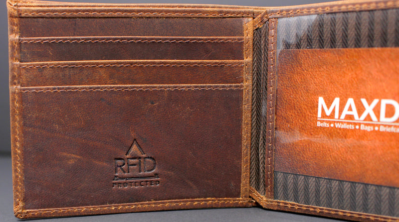 RFID Distressed Full-Grain Leather Bi-Fold Wallet