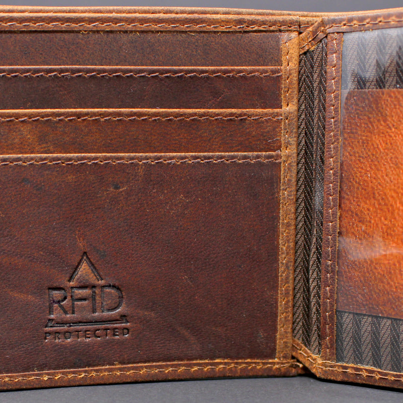 RFID Distressed Full-Grain Leather Bi-Fold Wallet