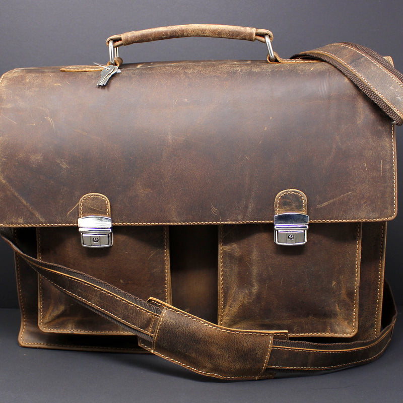 Cowhide Full Grain Distressed Leather Portfolio/Laptop Bag