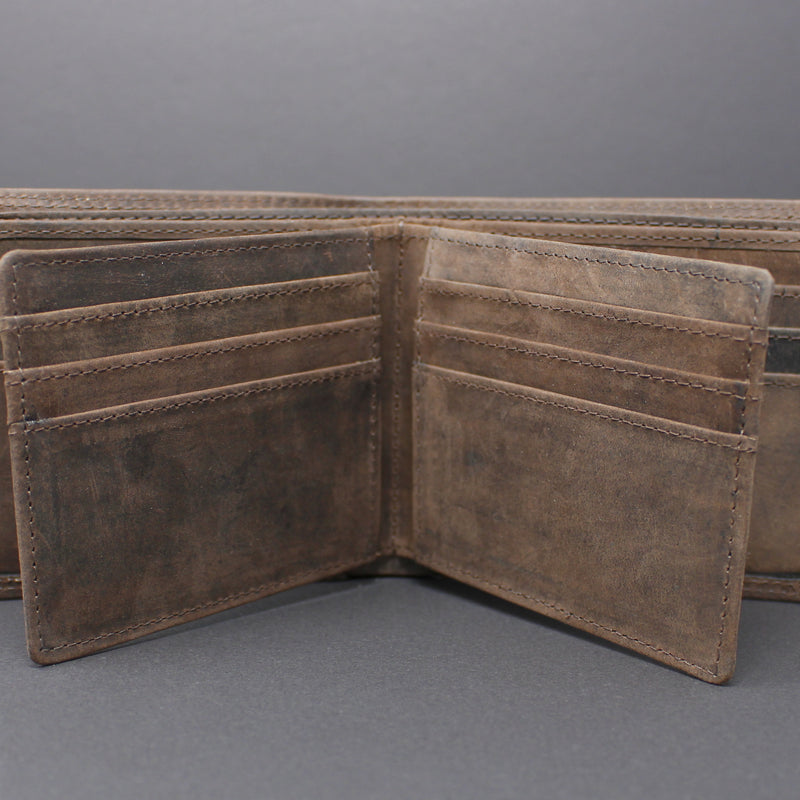 RFID Distressed Full-Grain Hunter Leather Bi-Fold Wallet