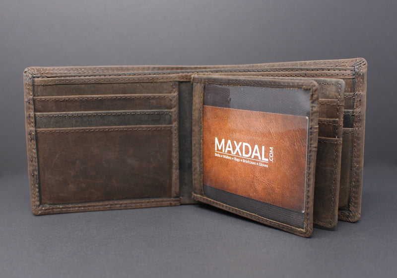 RFID Distressed Full-Grain Hunter Leather Bi-Fold Wallet
