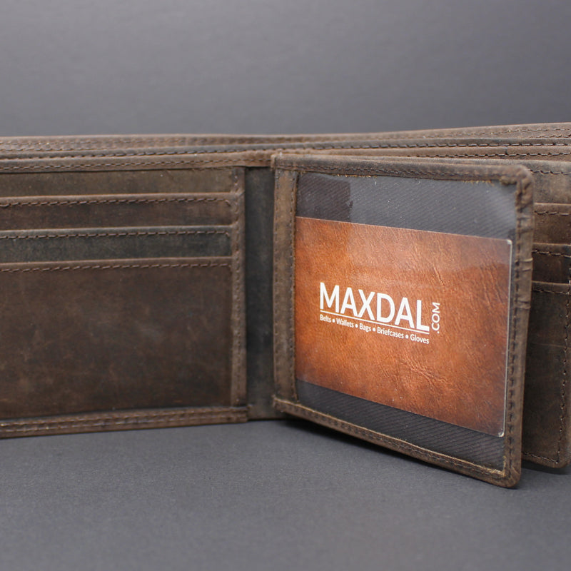 RFID Distressed Full-Grain Hunter Leather Bi-Fold Wallet