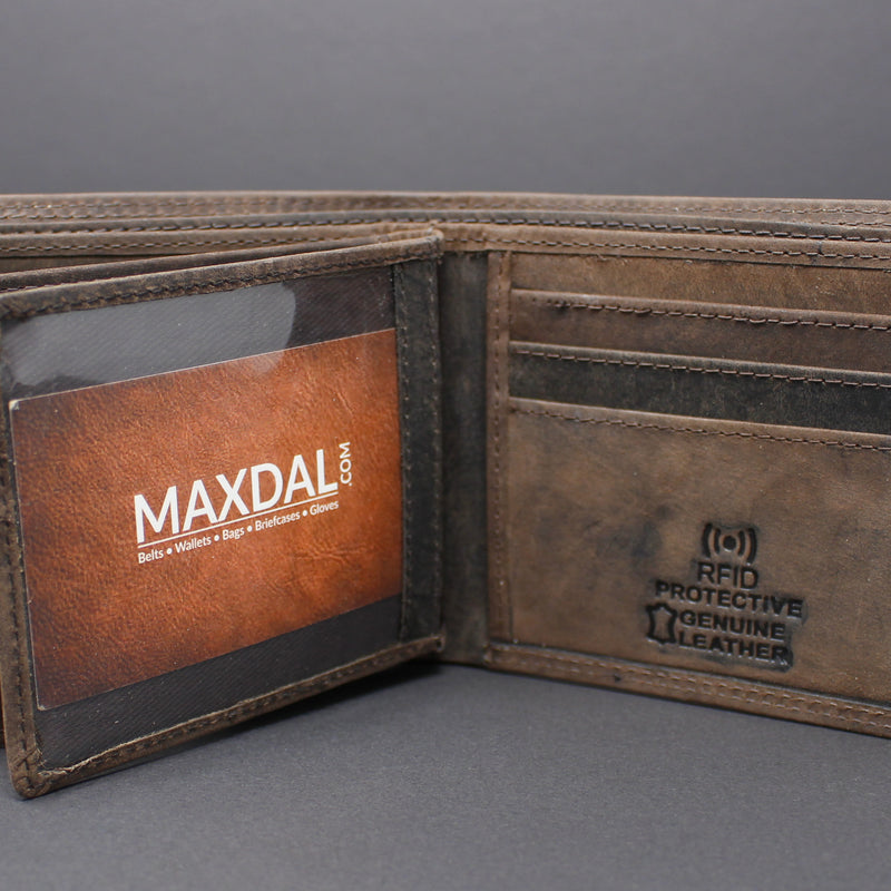 RFID Distressed Full-Grain Hunter Leather Bi-Fold Wallet