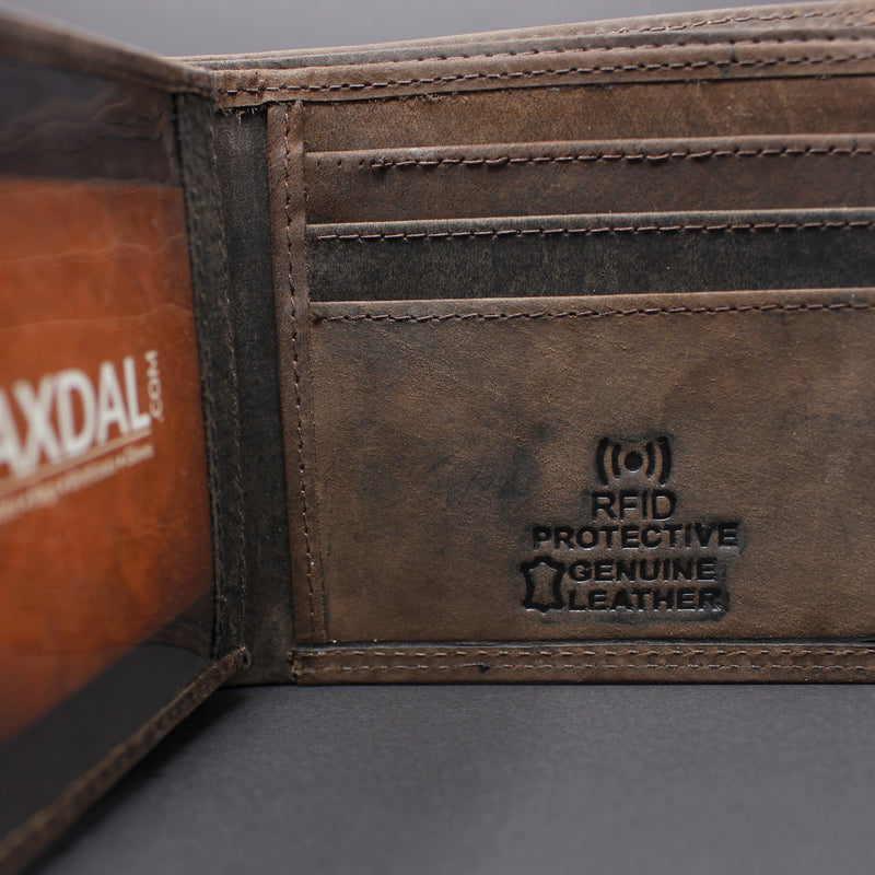 RFID Distressed Full-Grain Hunter Leather Bi-Fold Wallet