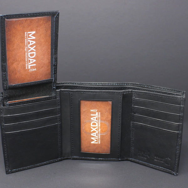 RFID Cowhide Leather Tri-Fold Wallet With A Slide Out Removable Card Case