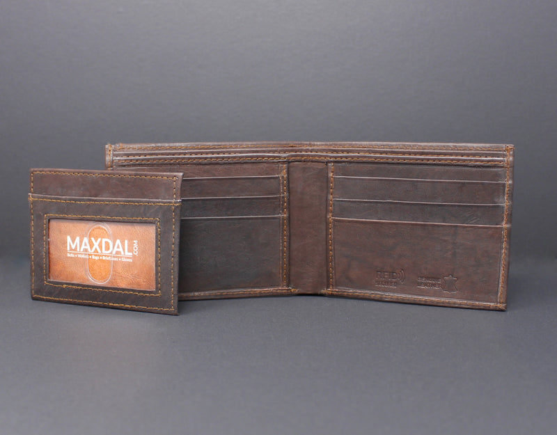 RFID Cowhide Leather Bi-Fold Slim Wallet With A Slide Out Removable Card Case