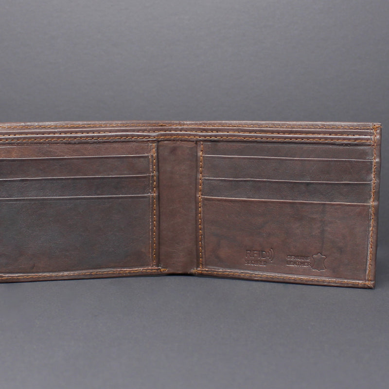 RFID Cowhide Leather Bi-Fold Slim Wallet With A Slide Out Removable Card Case