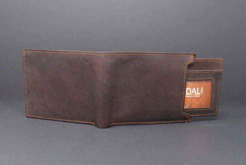 RFID Cowhide Leather Bi-Fold Slim Wallet With A Slide Out Removable Card Case