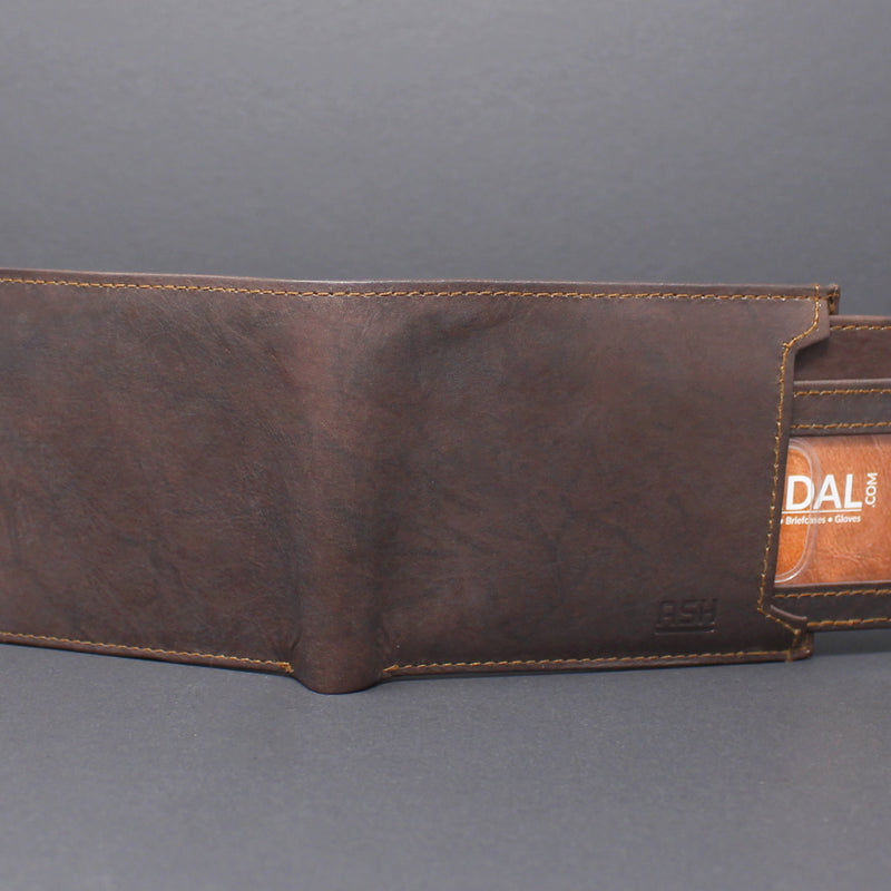 RFID Cowhide Leather Bi-Fold Slim Wallet With A Slide Out Removable Card Case