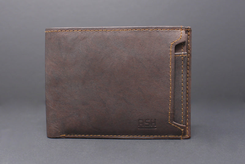 RFID Cowhide Leather Bi-Fold Slim Wallet With A Slide Out Removable Card Case