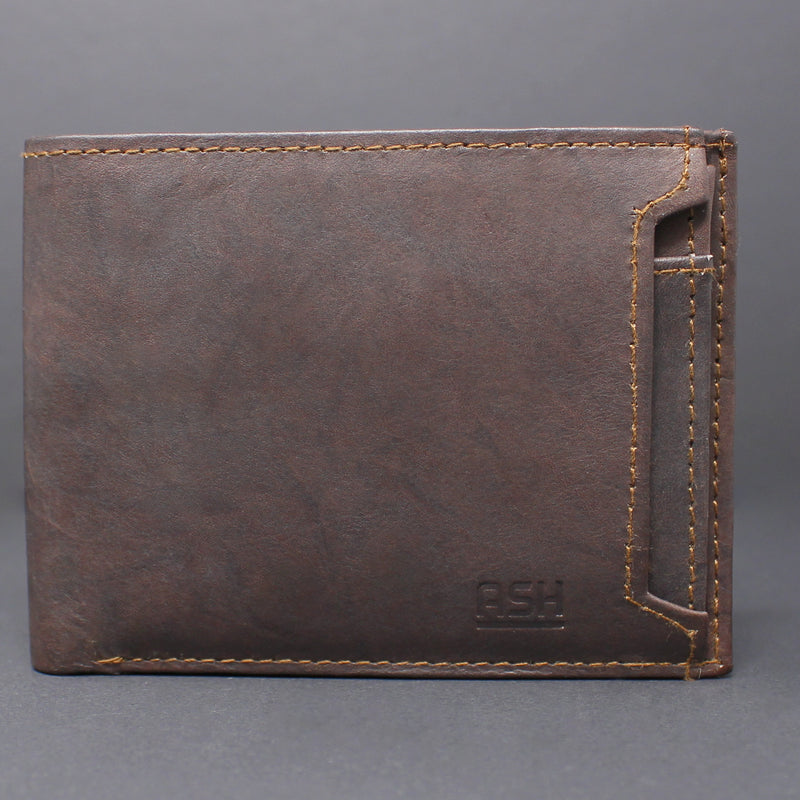 RFID Cowhide Leather Bi-Fold Slim Wallet With A Slide Out Removable Card Case