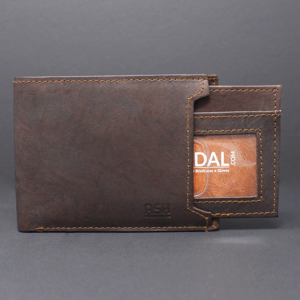 RFID Cowhide Leather Bi-Fold Slim Wallet With A Slide Out Removable Card Case
