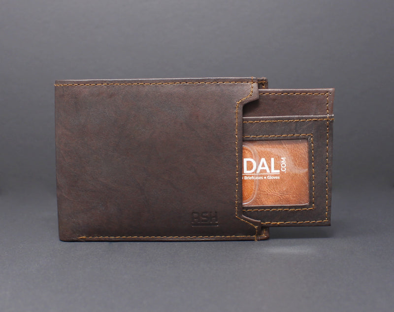 RFID Cowhide Leather Bi-Fold Slim Wallet With A Slide Out Removable Card Case