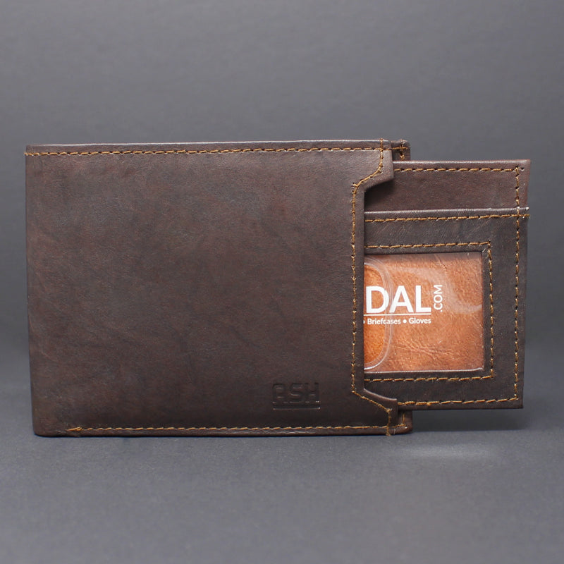 RFID Cowhide Leather Bi-Fold Slim Wallet With A Slide Out Removable Card Case