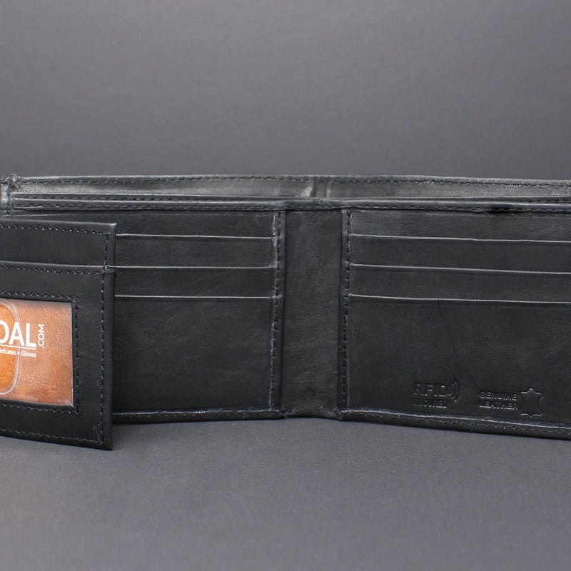 RFID Cowhide Leather Bi-Fold Slim Wallet With A Slide Out Removable Card Case