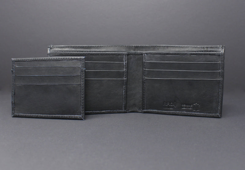 RFID Cowhide Leather Bi-Fold Slim Wallet With A Slide Out Removable Card Case