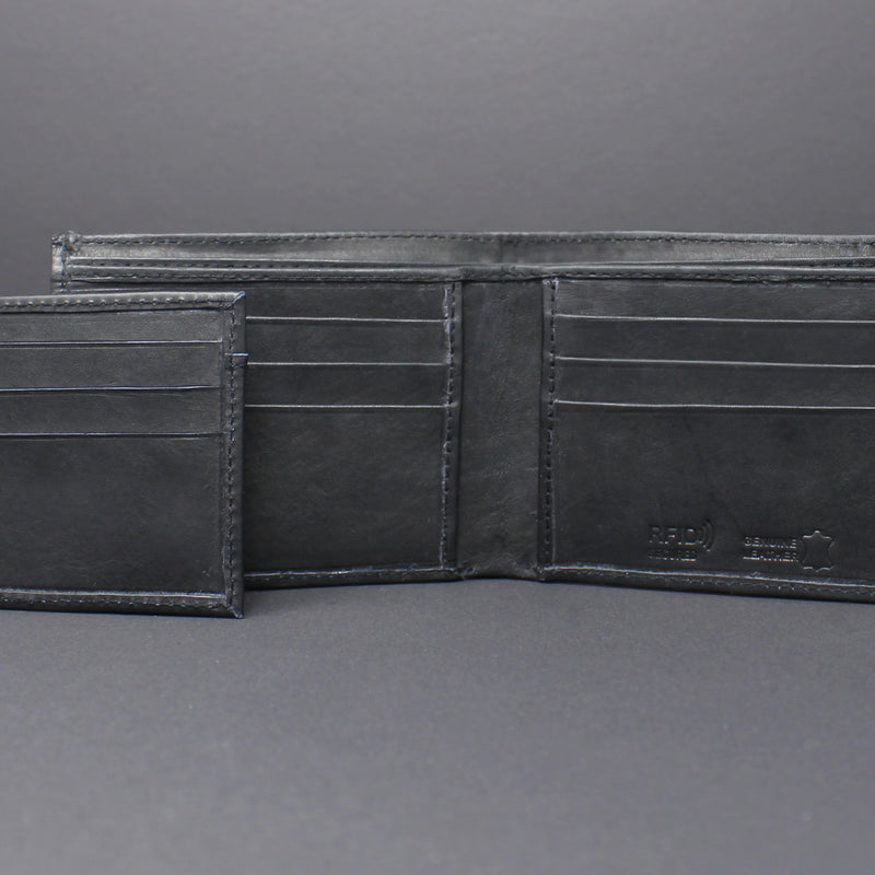 RFID Cowhide Leather Bi-Fold Slim Wallet With A Slide Out Removable Card Case