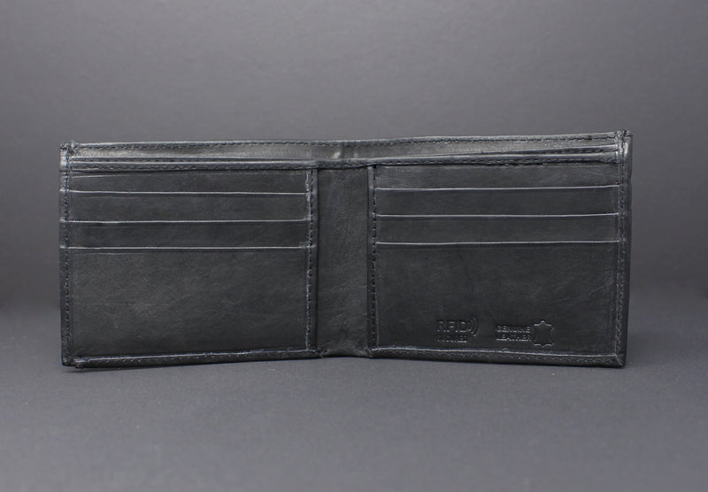 RFID Cowhide Leather Bi-Fold Slim Wallet With A Slide Out Removable Card Case