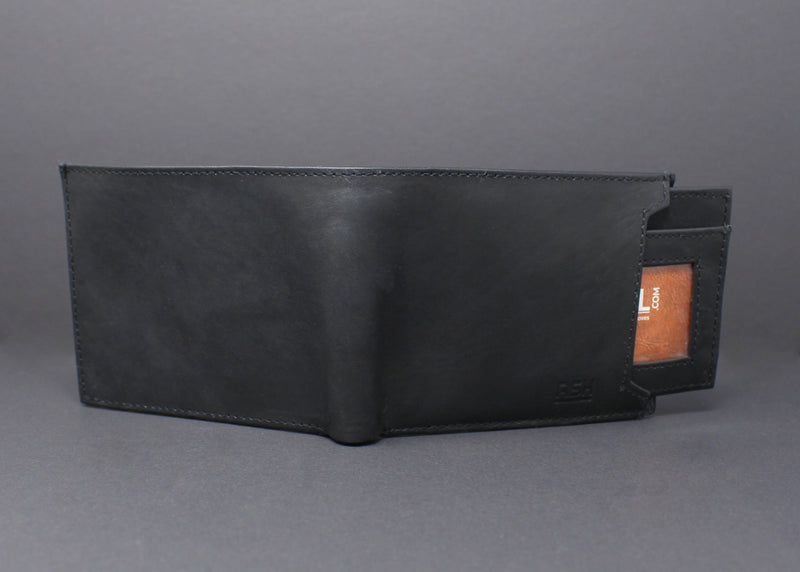 RFID Cowhide Leather Bi-Fold Slim Wallet With A Slide Out Removable Card Case