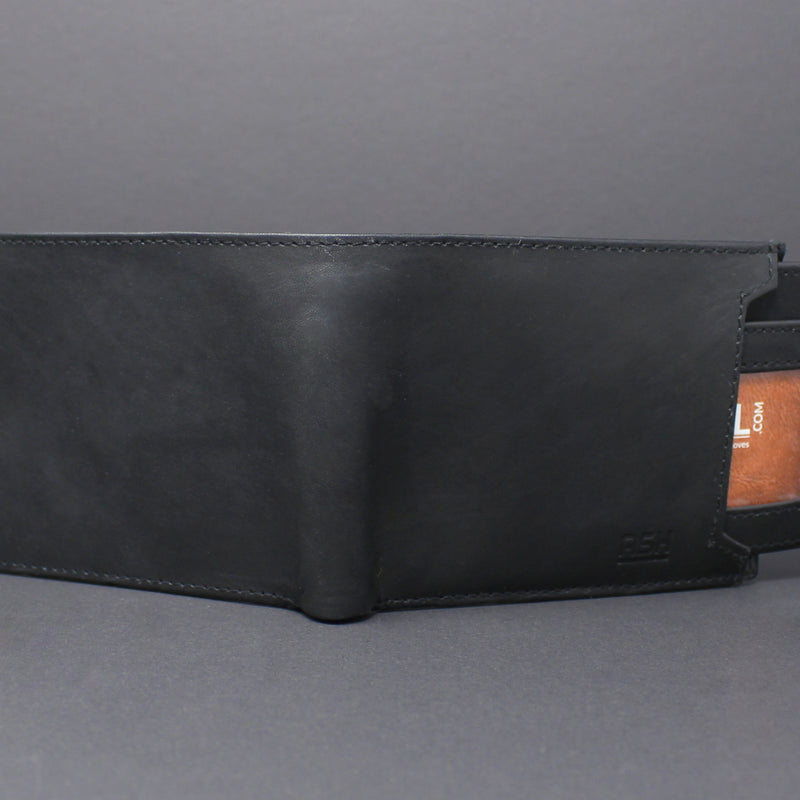 RFID Cowhide Leather Bi-Fold Slim Wallet With A Slide Out Removable Card Case