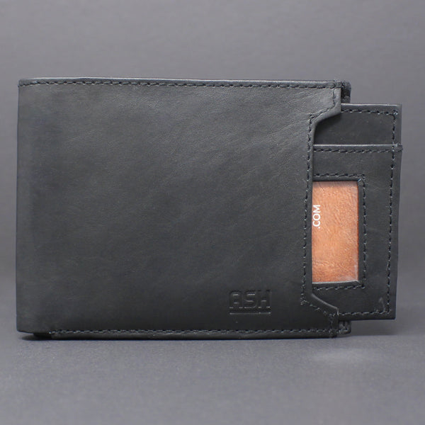 RFID Cowhide Leather Bi-Fold Slim Wallet With A Slide Out Removable Card Case
