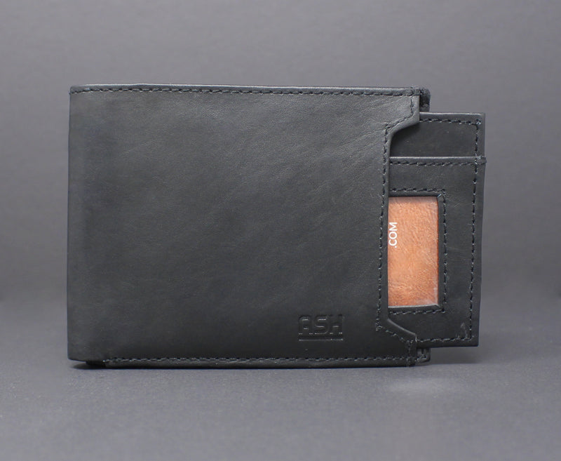 RFID Cowhide Leather Bi-Fold Slim Wallet With A Slide Out Removable Card Case
