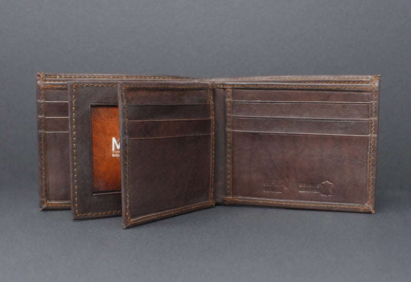 RFID Cowhide Leather Bi-Fold Wallet