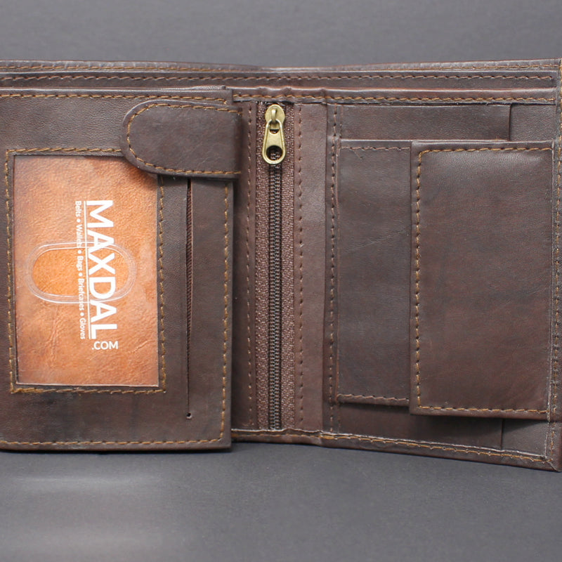 RFID Cowhide Leather Bi-Fold Vertical Wallet