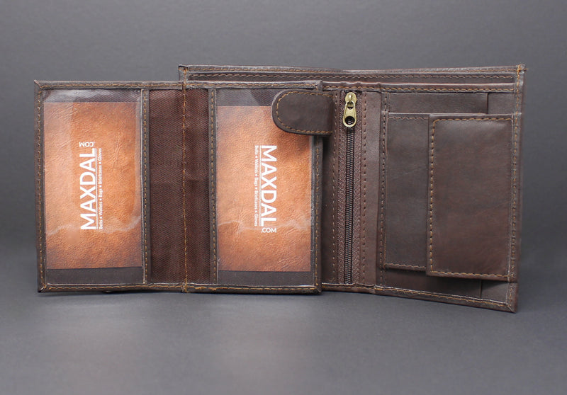 RFID Cowhide Leather Bi-Fold Vertical Wallet