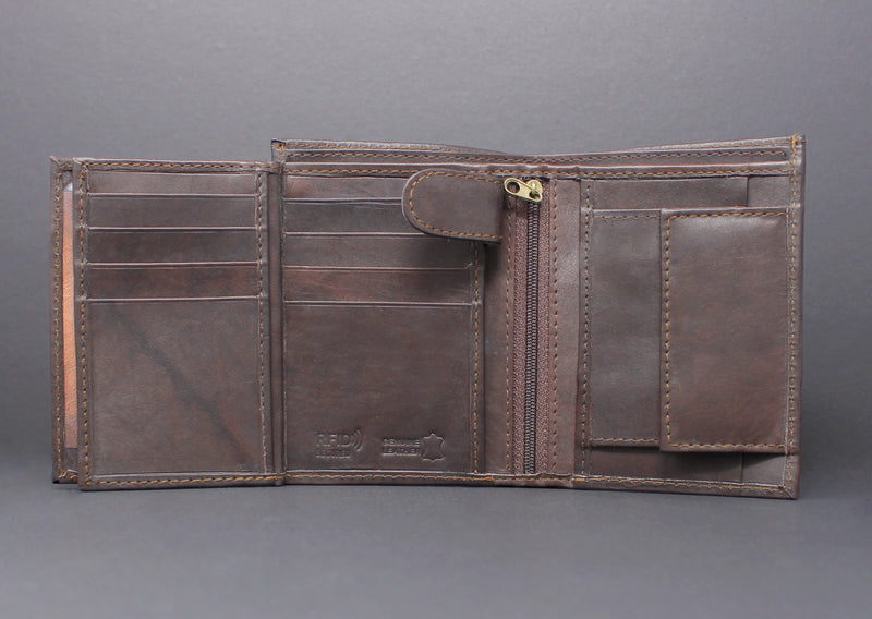 RFID Cowhide Leather Bi-Fold Vertical Wallet