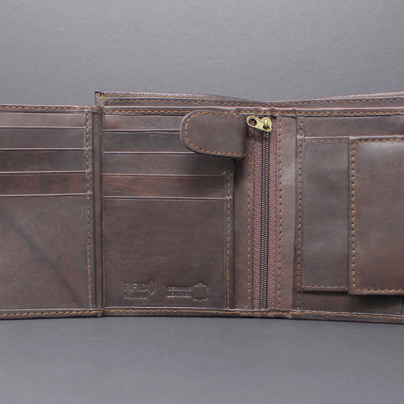 RFID Cowhide Leather Bi-Fold Vertical Wallet