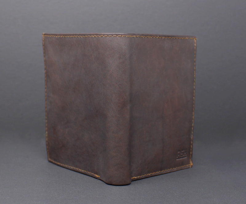 RFID Cowhide Leather Bi-Fold Vertical Wallet