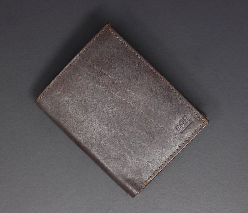RFID Cowhide Leather Bi-Fold Vertical Wallet
