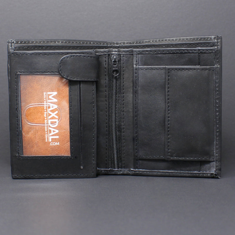 RFID Cowhide Leather Bi-Fold Vertical Wallet