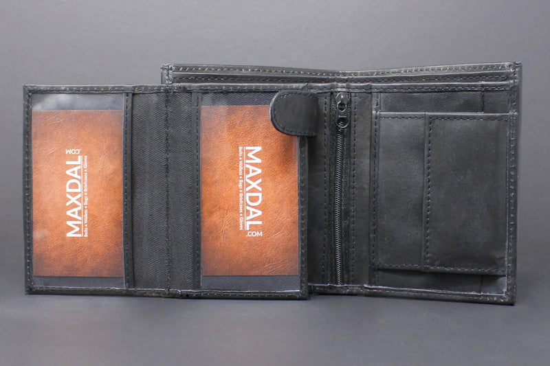 RFID Cowhide Leather Bi-Fold Vertical Wallet