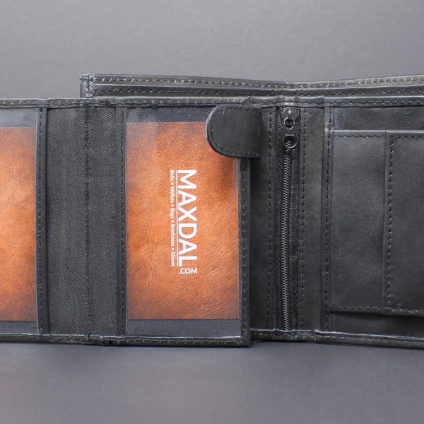 RFID Cowhide Leather Bi-Fold Vertical Wallet