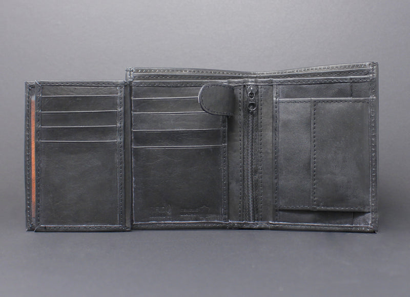 RFID Cowhide Leather Bi-Fold Vertical Wallet