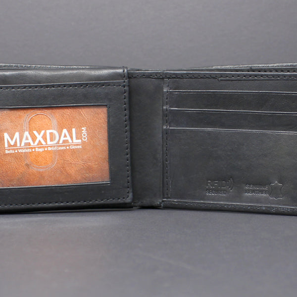 RFID Cowhide Leather Bi-Fold Slim Wallet