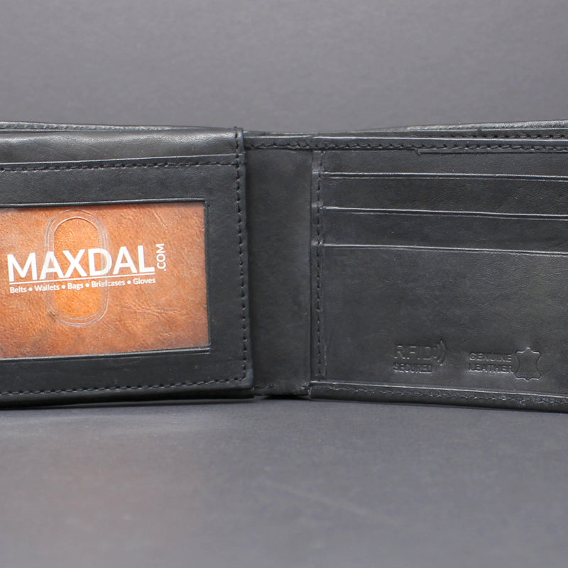 RFID Cowhide Leather Bi-Fold Slim Wallet