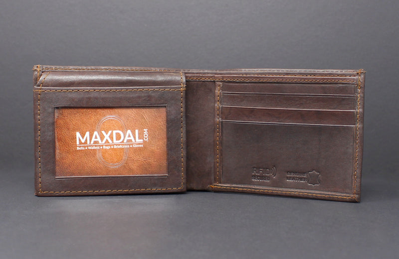 RFID Cowhide Leather Bi-Fold Slim Wallet