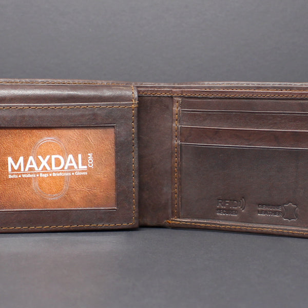 RFID Cowhide Leather Bi-Fold Slim Wallet
