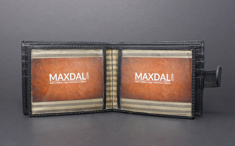 Men's Geniune Cowhide Bi-Fold Leather Wallet With Snap