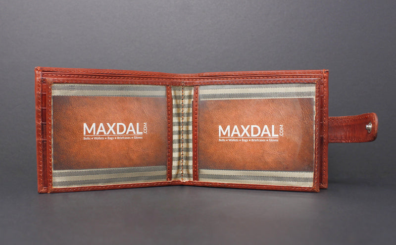 Men's Genuine Cowhide Bi-Fold Leather Wallet With Snap