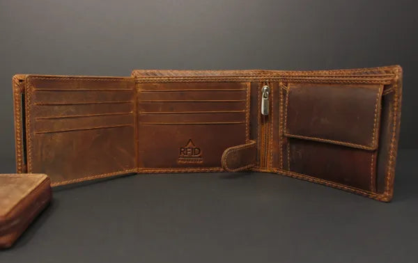 RFID Distressed Full-Grain Leather Bi-Fold Wallet