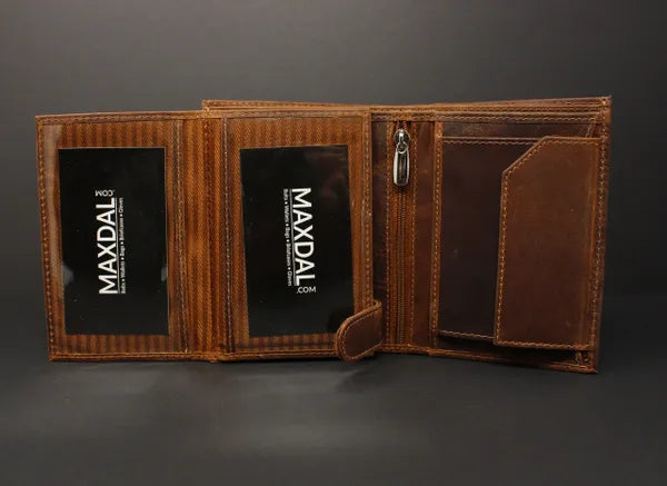 RFID Distressed Full-Grain Leather Bi-Fold Zipper Wallet