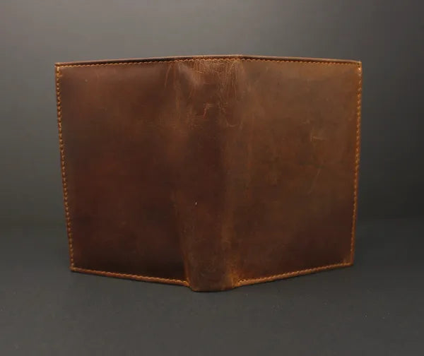 RFID Distressed Full-Grain Leather Bi-Fold Zipper Wallet